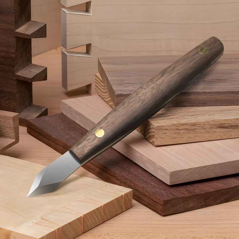 RUITOOL Marking Knife, Woodworking Scribing Knife with Leather Sheath, High Carbon Steel Double Beveled Blade Striking Knife with Wooden Handle, Premium Quality Wood Scribe Tool for Carving