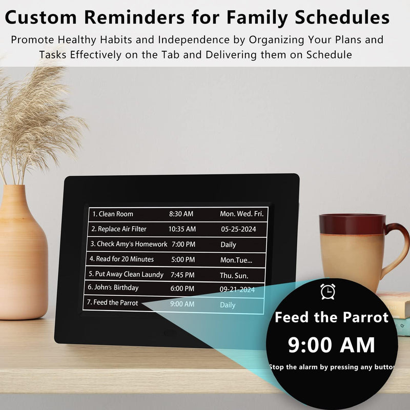 MASSII 19 Alarms Digital Talking Clock with Loud Voice Time Date, Auto DST, 20 Custom Reminders, 10-Level Dimmer, Sleep Trainer, Speaking Day Date Calendar Clock for Seniors Dementia- with Remote 7" Hd Black