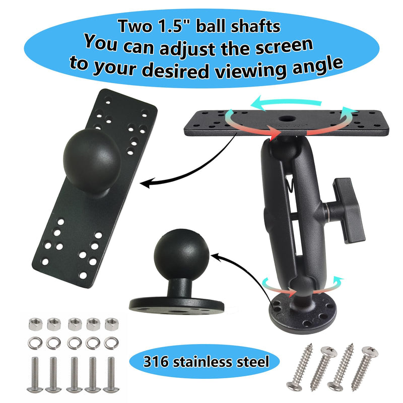 Fish Finder Mounting Bracket, Aluminum 1.5" Ball Mount Plate | Fish Finder Mount with 1.5" ball mount, aluminum arm bracket fits 5-12" fish finders, chartplotters and marine electronics. 1.5"ball