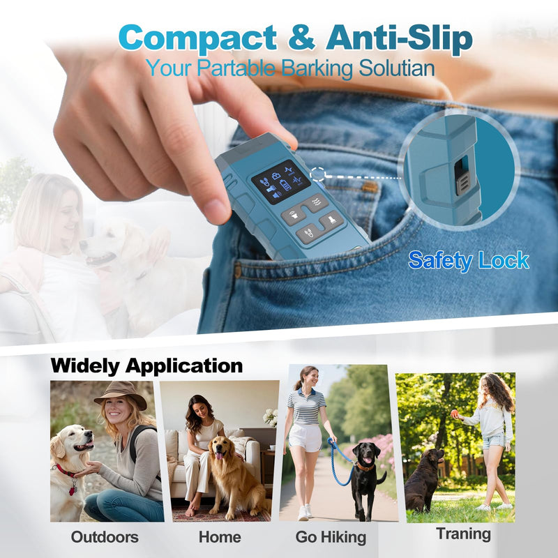 Dog Bark Deterrent Device,Anti Barking Device for Dogs, Ultrasound Dog Bark Deterrent,Best Anti-Barking Device, 4 Modes & LED Light & LCD Screen Portable Indoor & Outdoor（Blue） Blue