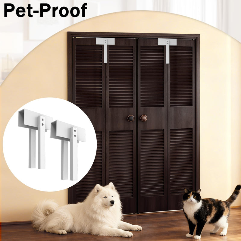 2pcs Bifold Door Lock for Metal Double Door Child Safety Childproof Pet Proof Out of Closets, Pantry,Cabinets Bifold Door Lock for Bifold Doors Installation-Free White 2 Pcs