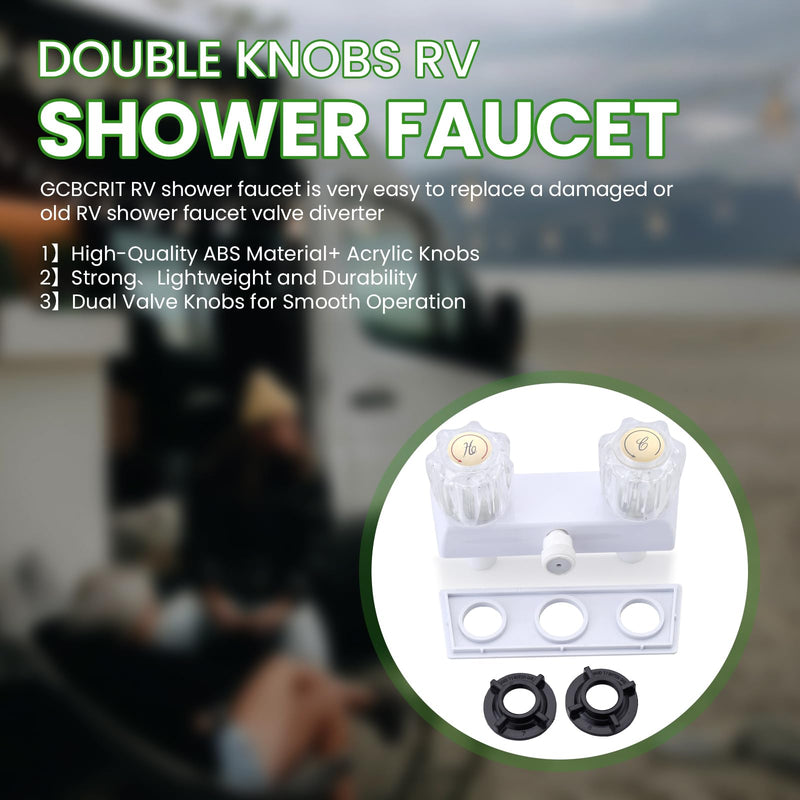 RV Shower Faucet, Dual-Handle Camper Shower Faucet with Acrylic Knobs, 4" RV Shower Valve Diverter, RV Outdoor Shower for RV, Camper Van, Outside and Inside Bathroom Shower (White) White