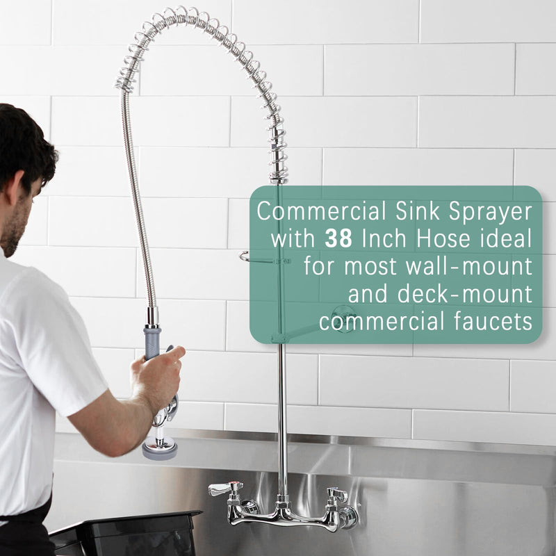Pre Rinse Spray Valve with 38" Flexible Pre Rinse Hose,Non-Slip Commercial Sink Sprayer with Flexible Stainless Steel Hose, Replacement for Commercial Kitchen Sink Faucet,Grey 38"Hose+Grey Sprayer