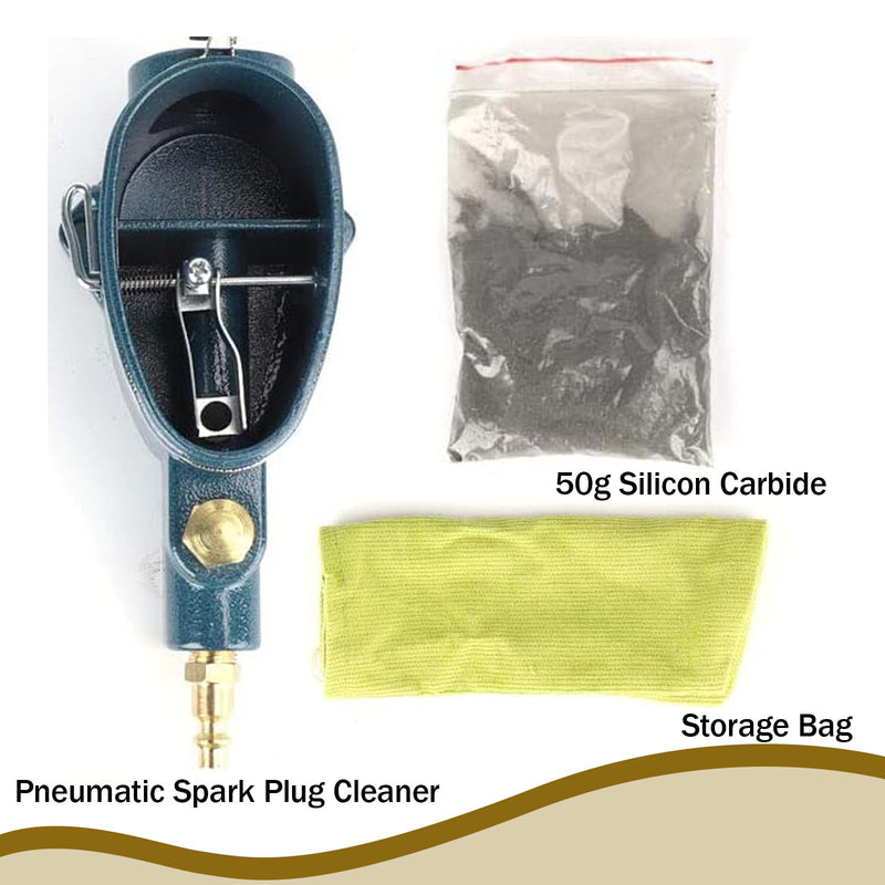 Electric Spark Plug Cleaner, Pneumatic Spark Plug Cleaner, Car Air Sand Blaster Cleaning Tool with 50g Silicon Carbide and Storage Bag Ideal for Motorcycles, Lawn Mowers, Vehicles