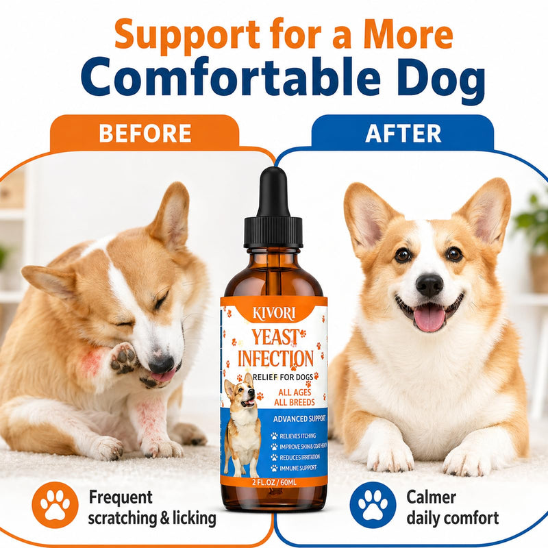 Kivori Yeast Infection Drops for Dogs, 2fl.Oz/60ml Yeast Infection Treatment for Dogs, Anti Yeast Drops, Ear and Paw Itch, Herbal Dog Supplement Drop for All Ages All Breeds. (3PCS) 3PCS