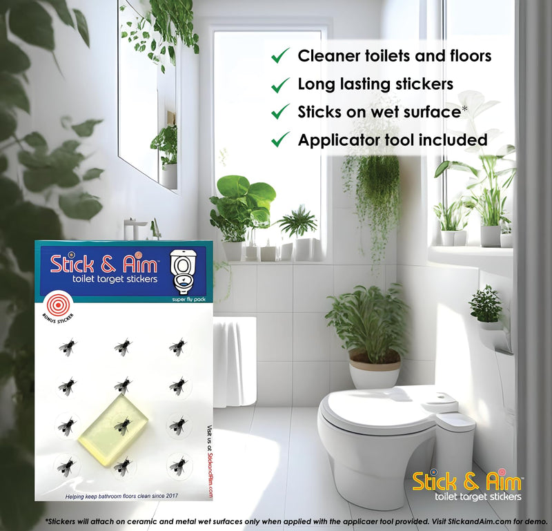 Urinal Fly Bulk Pack (13 Targets) Toilet Target Stickers for Toilets and Urinals with Sticker Applicator Tool, Sticks on Wet Surface, Toilet Targets for Toilet Training Boys, Aiming Targets for Boys