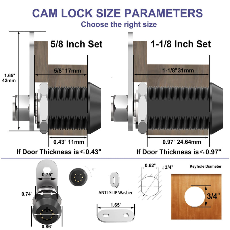 Jayseon 3 Pack RV Storage Lock, 5/8" Cabinet Locks with Keys, Cam Lock Keyed Alike RV Locks for Storage Door, Zinc Alloy 5/8 Inch Black