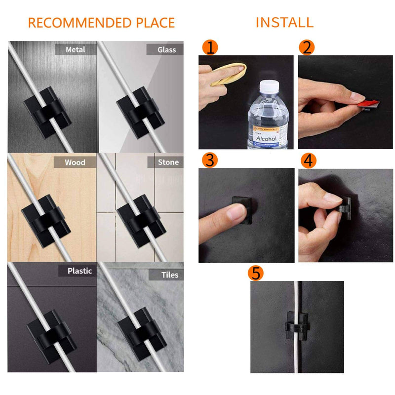 Adhesive Clips Strong Wire Holders 100 Pack Self-Adhesive Wire Clip Cable Cord Desk Management for Office Home and Car