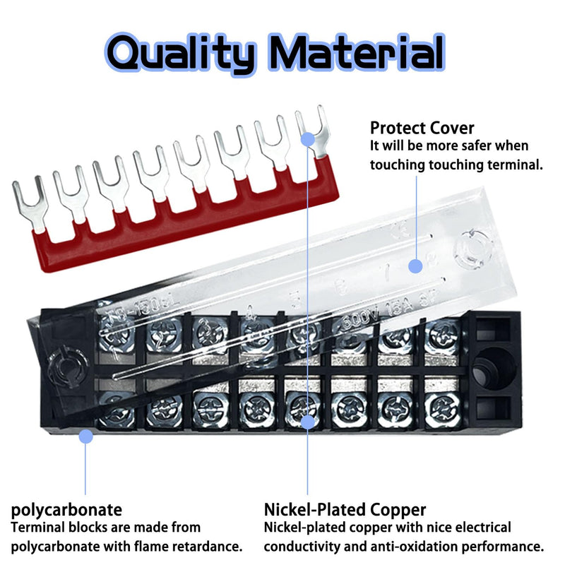 6 Sets 8/10/12 Positions 600V 15A Terminal Blocks Ground Circuit Dual Row Bus Bar Wire Screw Terminal Block Kit with Cover 600V Pre Insulated Terminal Strip WW004-15081012 15A 8P+10P+12P