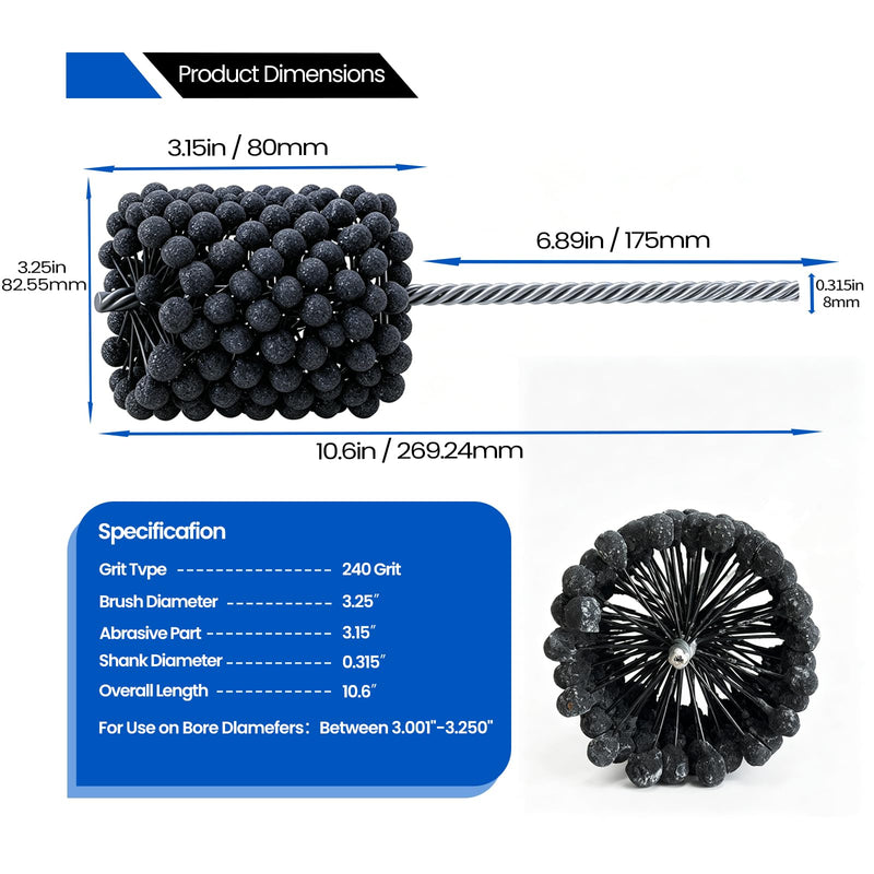 Cylinder Honing Ball Brushes 3.25" (83mm) Diameter 240 Grit Silicon Carbide Compatible with GB41824, Cylinder Honing Deburring Tool for Hydraulic, Pneumatic cylinders, Engine, Brake cylinders 240.0