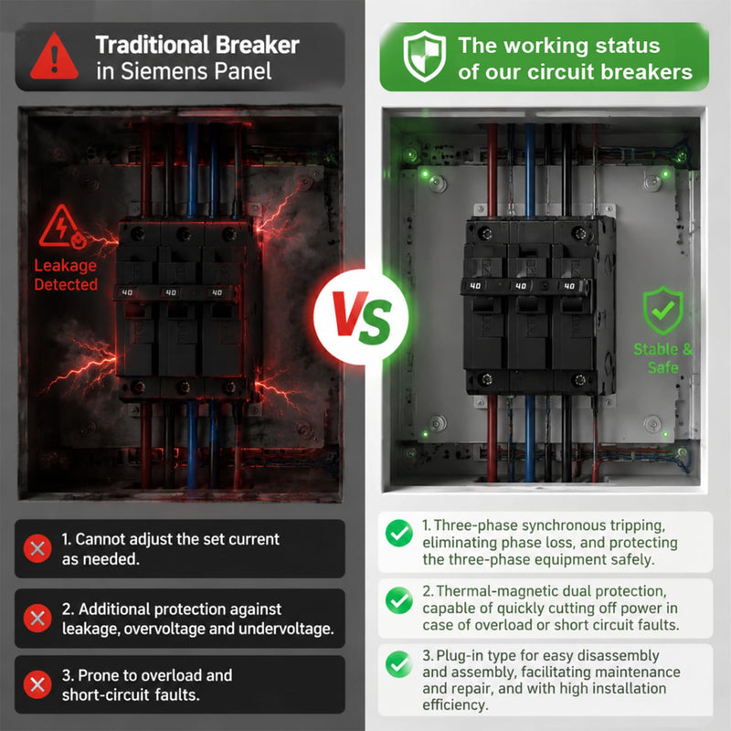 Q340 Circuit Breaker 3 Pole 40-Amp, 120/240v, Fit for Siemens Type EQ, EQL, SEQ, EQG, PL and ES Series loadcentres.Plug-in Standard Circuit Breaker,Thermal Magnetic Protection