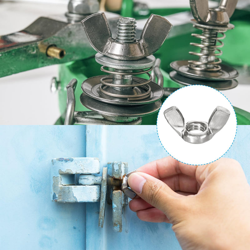 uxcell M10x1.5mm Wing Nut 12 Pcs, 304 Stainless Steel Butterfly Wing Nuts Fasteners Parts Hand Twist Tighten Wing Nuts for Machinery Electronic Equipment DIY, Silver