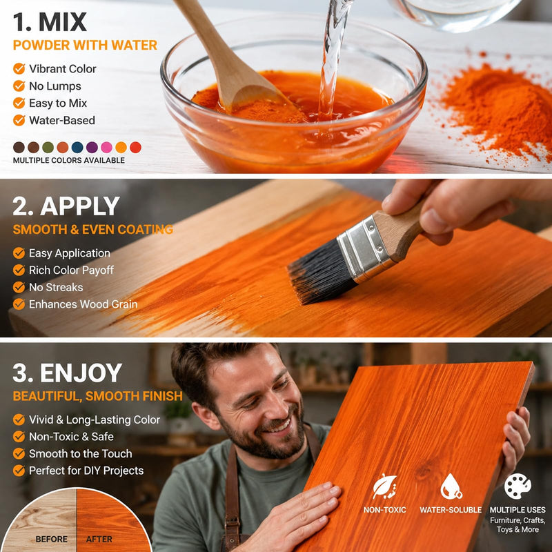 GOODTAKE 5 Colors Concentrated Wood Stain Powder in Jars | Includes Purple, Rose Red, Navy Blue, Green, Black | Long-Lasting Supply for Crafts, Furniture | Just Add Water to Activate 2 oz. Per Color