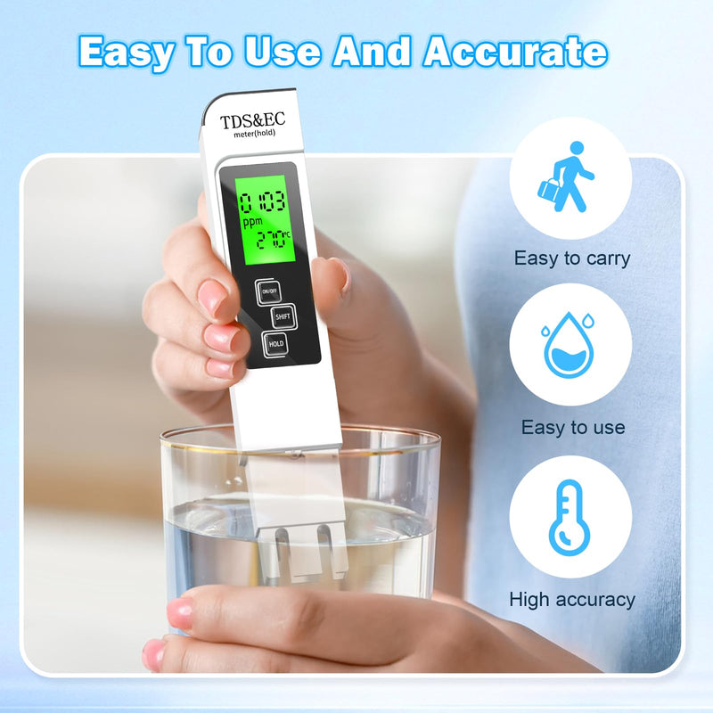 4 in 1 TDS Meter - TDS EC & Temperature(°C,°F) Meter,Accurate & Reliable Digital Water Testing Kits for Drinking Water, Tap, Well, Swimming Pool,Hydroponics, Aquarium, RO/DI System (Black & White) black & white