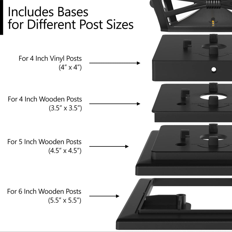 Davinci Lighting Renaissance Solar Outdoor Post Cap Lights - Includes Bases for 4x4 5x5 6x6 Posts - Bright LED Light - Slate Black (8 Pack) 8 Pack