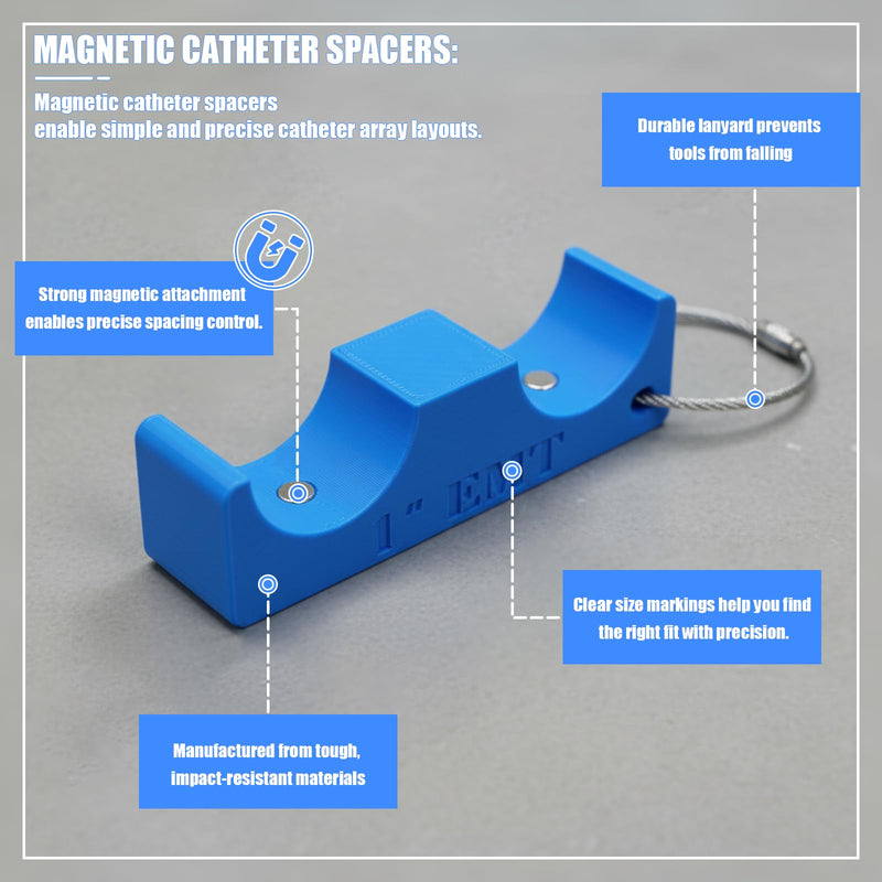 Magnetic EMT Conduit Spacers Set - 5 Pack (3/4" & 1" & 1"to3/4" & 1-1/4" sizes) - Electrician's Tool for Precise EMT Conduit Layout & Spacing - Durable Magnetic Design with Lanyard & Carabiner