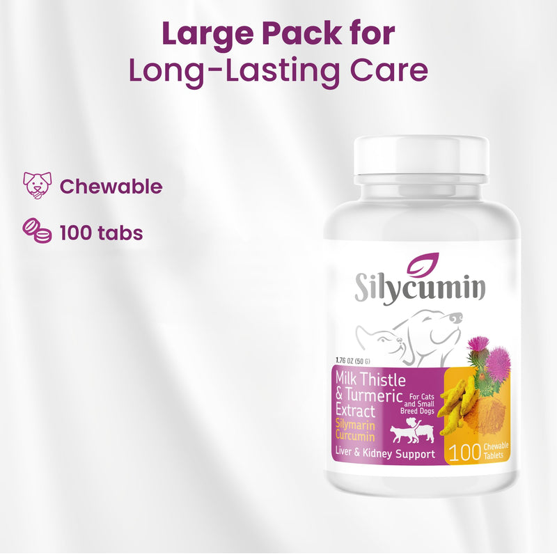 Bio PetActive Silycumin Milk Thistle & Turmeric Supplement for Cats & Small Breed Dogs - Advanced Liver & Kidney Support with Silymarin and Curcumin, Detox & Antioxidant Formula - 100 Chewable Tablets