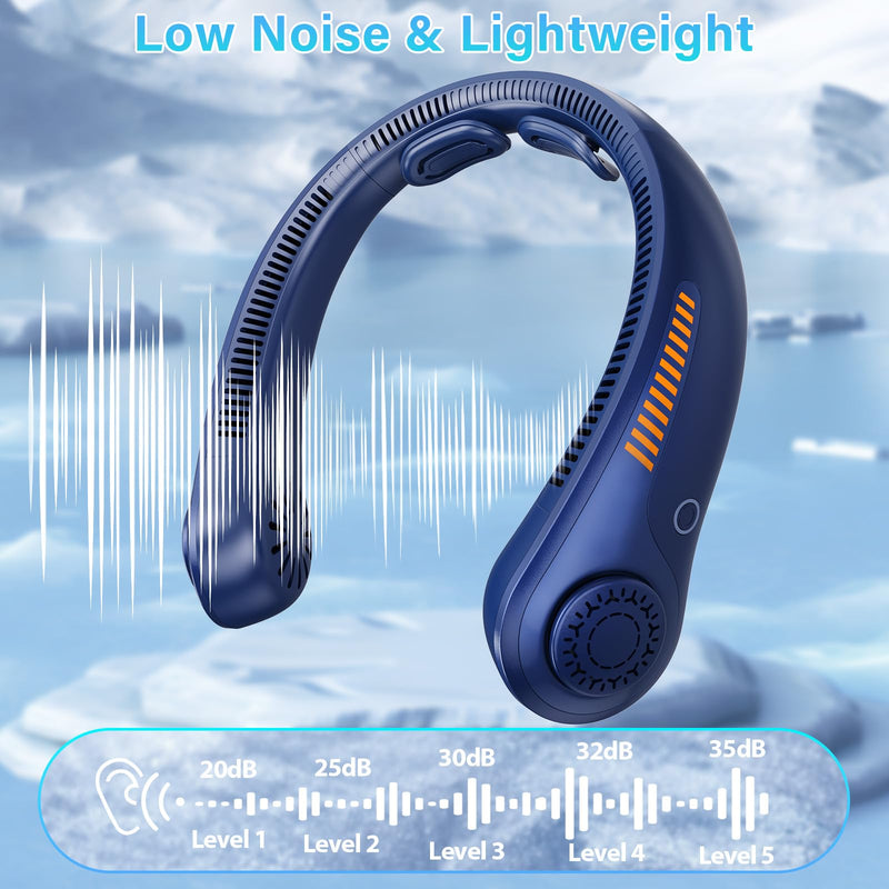 Portable Neck Fan Rechargeable, 5 Speeds, Lightweight, Long Lasting, Battery Operated All-Around Cooling Quiet Personal Fans for Travel Camping Cooling Essentials, Birthday Gifts for Women Men Mom Dad Blue