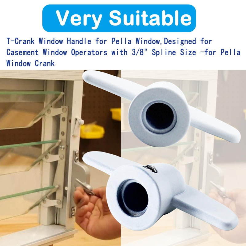 T-Crank Window Handle Replacement for Pella Casement Window Crank,3/8" Butterfly Wing Nut T-Handle for Andersen Casement Window Crank (2 Pcs White)