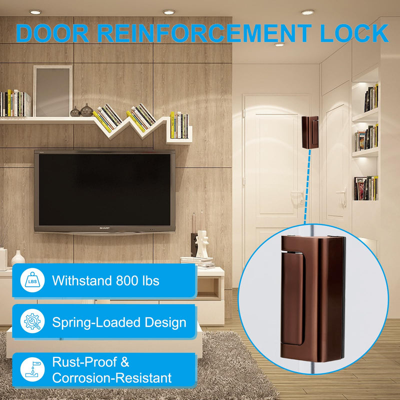 PATIKIL Home Security Door Lock, 3" Stop Door Reinforcement Lock Withstand 800 Lbs High-Security Aluminum Door Latch Stopper with Screws for Home Safety Privacy, Brown
