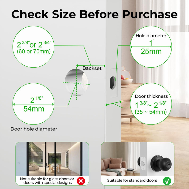 FITNATE Fingerprint Door Lock, Smart Fingerprint Door Knob, Biometric Door Lock Keyless Entry Door Knob for Bedroom, Apartment, Hotel, Office