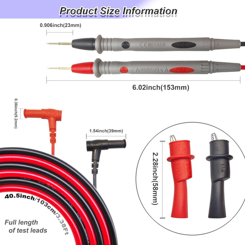 2 Pack Eiranoly Professional Multimeter Test Leads 1000V 20A, Test Leads Kit, Ultra-Sharp Gold-Plated Probes, Silicone Meter Leads for Fluke, AstroAI, Klein Multimeter & Automotive Testing (Upgraded) 2