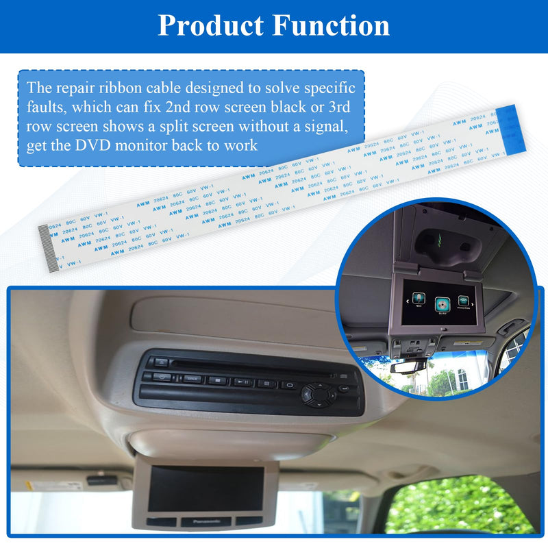 Repair Ribbon Cable fits 13-18 Dodge Caravan Chrysler Town Country Minivan | Fixes Black Display, Split Screen & No-signal Issues on 2nd/3rd Row Rear Seat DVD Monitors, Easy plug-in, Durable Flex Cable 2 Pcs