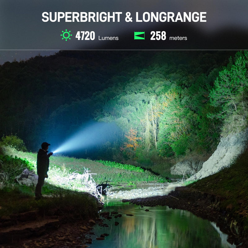 ThruNite TC20 V3 LED Rechargeable Flashlight, 4720 High Lumens Super Bright Powerful Handheld Light, USB-C Charging Tactical Flash Light with Battery, Water Resistant Torch for Camping, and Emergency Black Cool White