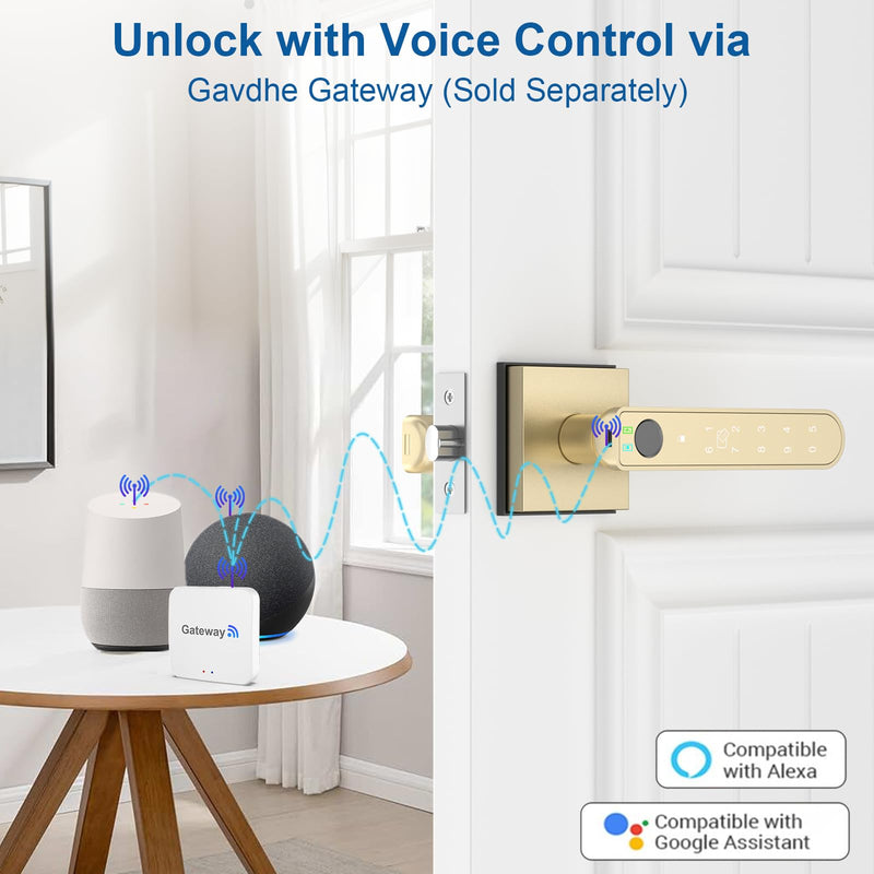 Gold Fingerprint Door Lock Smart Finger Print Door Knob Keyless Bedroom Door Lock with Keypad App Control Easy Installation for Home Bedroom Office,2 Fob Cards 2 Fob Cards Gold Fingerprint Door Knob