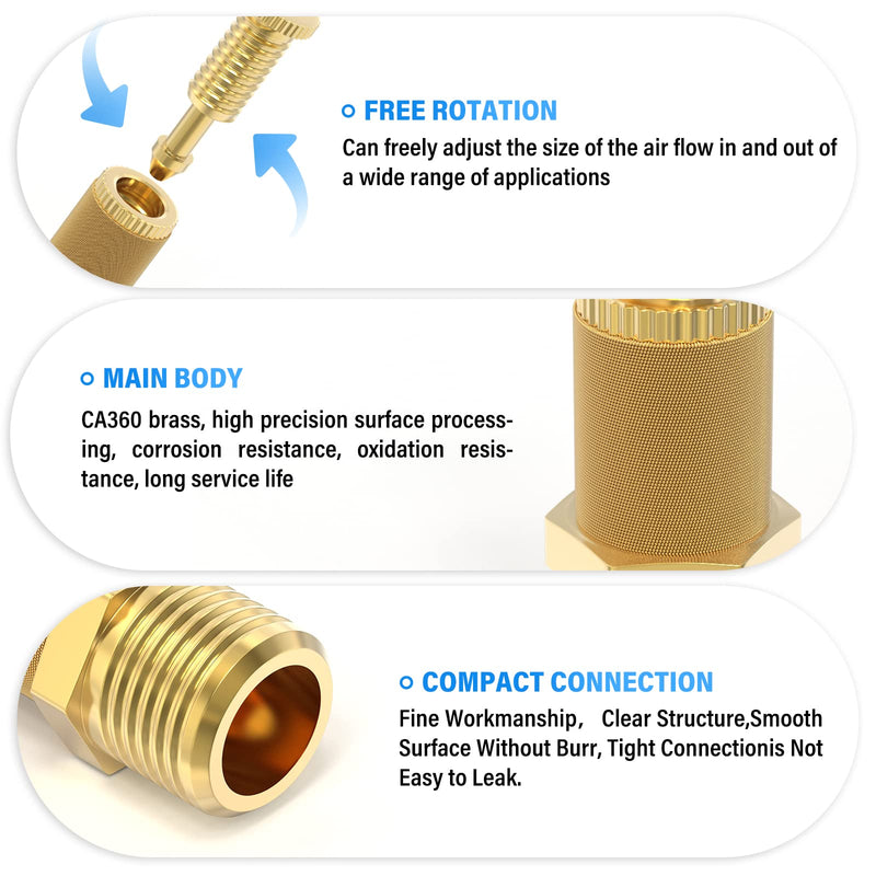 TAILONZ PNEUMATIC 1/4 Inch NPT Air Pneumatic Flow Control Mufflers, Sintered Bronze Exhaust Muffler Brass Body Protruding (Pack of 10) 1/4"NPT Adjustable
