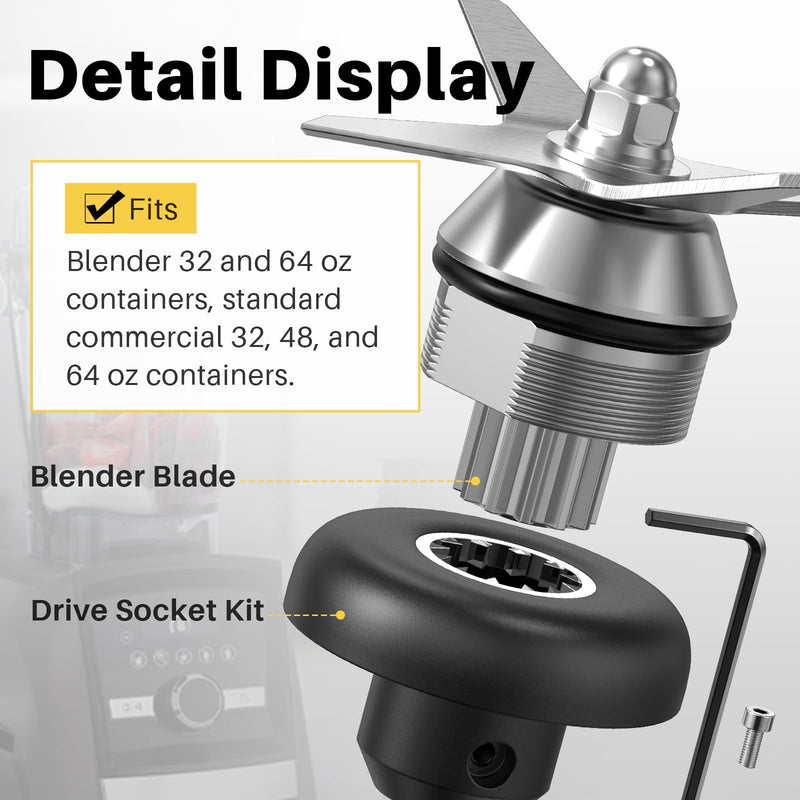 Blade Replacement Parts for Vitamix, Blender Wet Blade Replacement Assembly with Wrench and Drive Socket Replacement Compatible With Vitamix 64oz and 32oz Container Kit-3