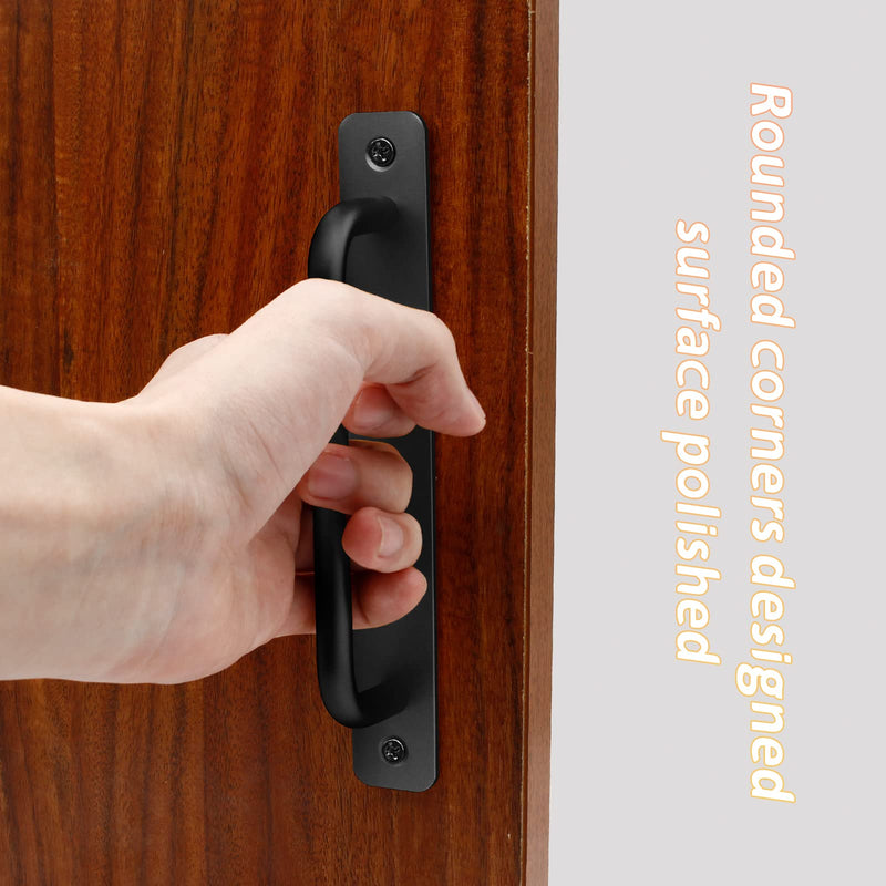 Piutouyar 2 Pack Aluminum Alloy Sliding Barn Door Handle, 128mm / 5 Inch Hole Center Gate Door Handle, Closet Door Pulls with Plate for Kitchen, Cabinet, Bathroom, Closet, 5.9 Inch Long（Black） Black-5.9"
