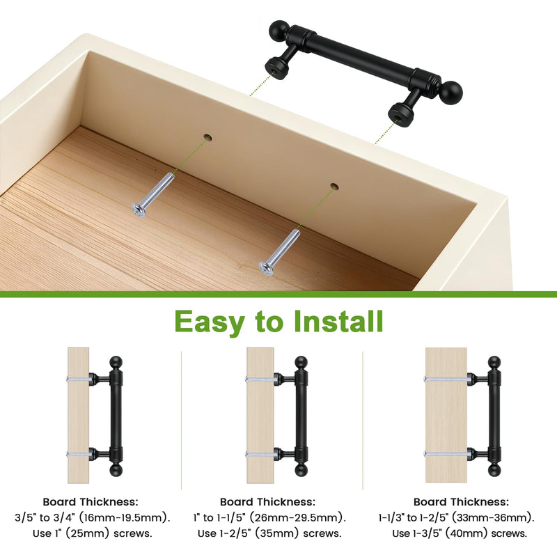 10 Pack 3 Inch (76mm) Hole Centers Matte Black Solid Cabinet Handles and Drawer Pulls - Cabinet Pulls for Modern Kitchen, Bathroom, Cupboard, Dresser, Closet 3 Inch Hole Centers 10