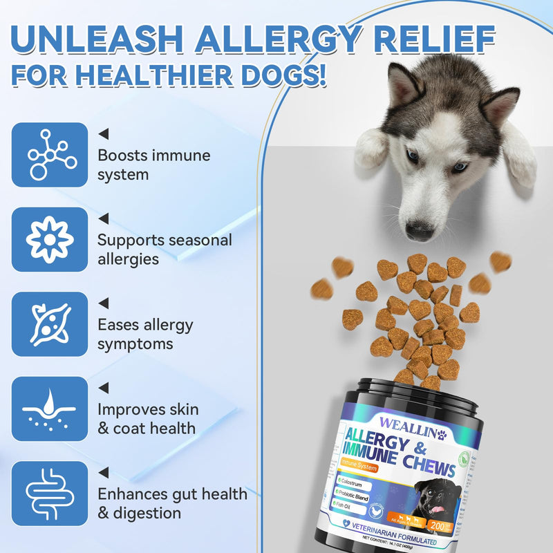 WEALLIN Dog Allergy Relief Chews + Yeast Infection Drops Bundle – Itch, Ear, and Skin Support | Natural Formula for Allergies, Yeast, Hot Spots & Immune Health
