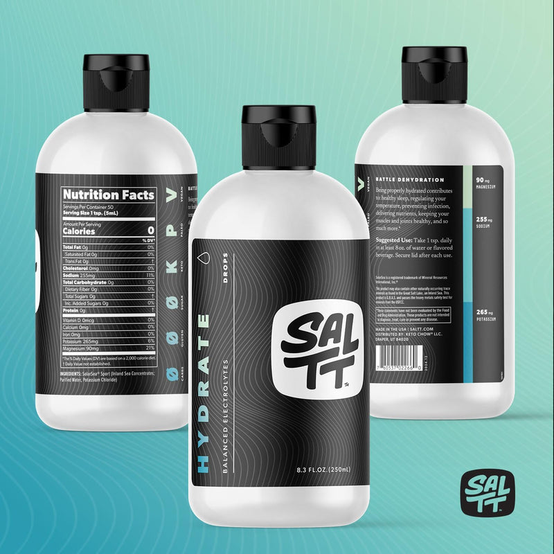 Keto Chow |  Hydrate (8.3 oz) - Electrolytes Drops - Energy Boost - Sodium, Potassium, Magnesium, Zinc, Copper - Unflavored - Ultra Low Carb - Zero Sugar, Vegan, Gluten Free, Non GMO - NewNest Australia
