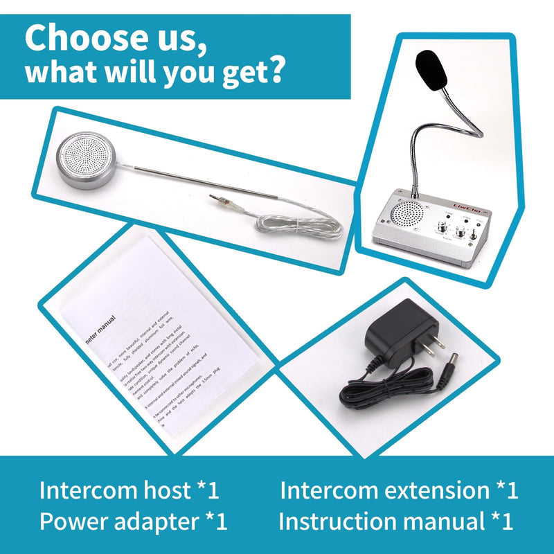 Dual-Way Window Intercom System,High Power Speaker,Microphone Speaker for Teller Window, Two Way Interphone for Bank,Hospital,Business,Office.