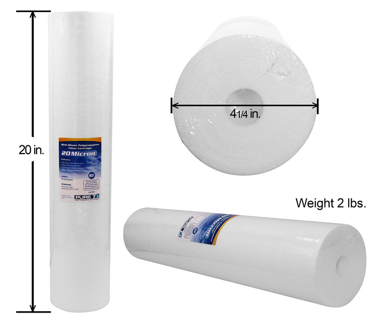 PureT BVB2000020 20x4.5" Water Sediment Filter - NSF Certified - Spun Poly Filter Removes Sediment and Other Organic Debris (20 u Micron Rated)