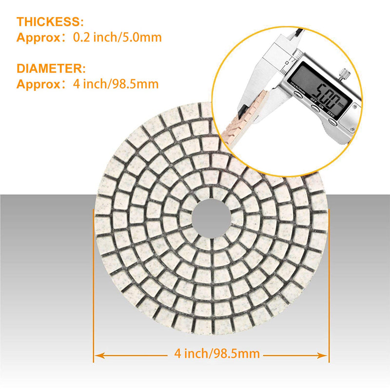 SPTA 15pcs Diamond Wet Polishing Pads Set, 4 inch, White, 50#-6000#, For Granite, Concrete, Marble, Stone, Tiles, With Floor Grinder or Polisher