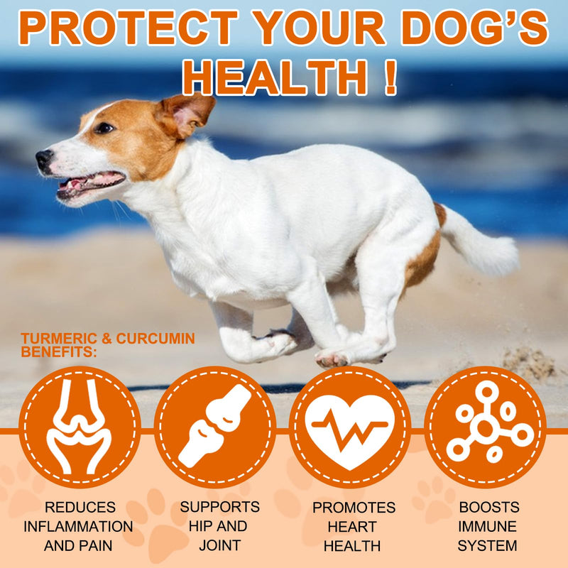 Turmeric for Dogs - 180 Turmeric Curcumin Tablets Supports Heart, Joint & Inflammation, Hip & Joint Aid, Dog Pain Relief, Allergy & Itch Relief, Duck Flavour