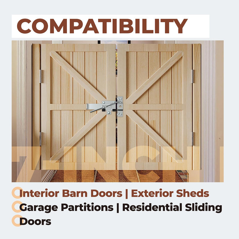 Barn Door Jamb Latch, Zink-Plated Barn Sliding Door Hardware Lock Latches with Hook for Bi-Parting Doors, Secure Farm Sliding Gates from Side, 7"