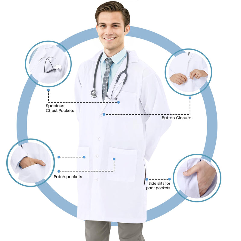 NY Threads Professional Lab Coat for Men Long Sleeve Poly Cotton Medical Coat Large (Pack of 1) White