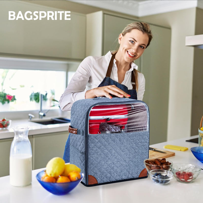 BAGSPRITE Stand Mixer Cover with Appliance Sliders Base Compatible with KitchenAid Mixer-Storage Bag for 6/7/8 Quart with Pockets for Kitchen Aid Accessories and Attachments Grey Fit for 6 - 8 Quart
