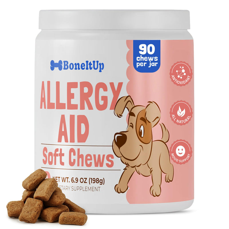 BoneItUp Soft Dog Allergy Chews for Itching, Sneezing, Paw Licking, Seasonal Allergies - Essential Omega-3, Turmeric & Quercetin for Dogs Allergies - Daily Immune & Digestive Dog Allergy Treats (90ct) Allergy Aid