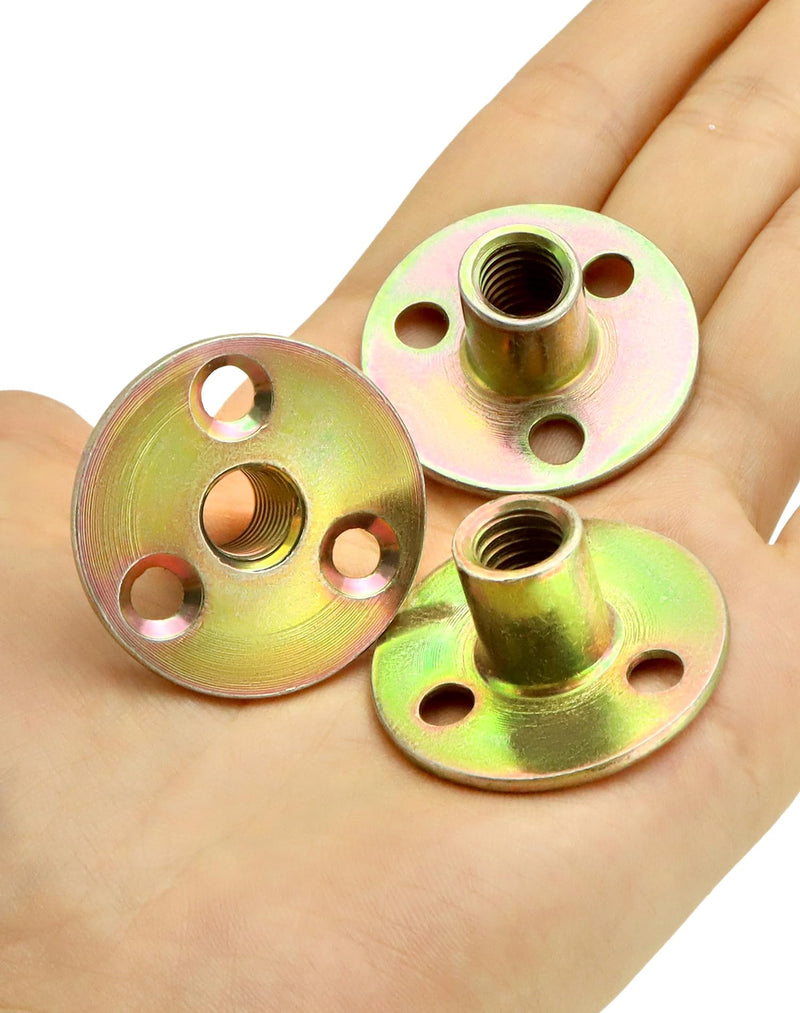 QWORK 3/8"-16 Iron Plate Nut, 25-Piece Set T-nut with Round Base Carbon Steel T-Nuts, Furniture Hardware Flange Insert Female Thread T-Nut 25 Pack