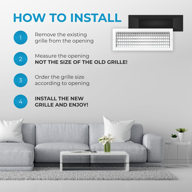 Aluminum 20 x 6 In (Duct Opening) Heater Vent Deflector Wall AC Grille – Premium Register Vent Cover – Durable Rustproof Wall Grille – Overall Size 21-5/8 x 7-5/8 Inch – Adjustable Front Blades, White 20"W x 6"H [Duct Opening]