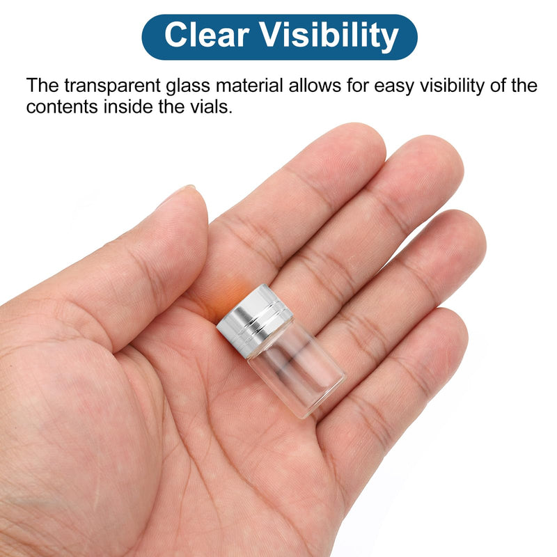 PATIKIL 2ml Tiny Glass Bottles Vials, 100Pcs Mini Clear Bottles Glass Empty Jars Aluminum Screw Cap Tiny Vials Container for Powder Cream Art Craft, Silver