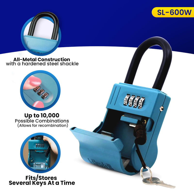 ShurLok SL-600W Numbered Key Storage Combination Lock Box, Blue Numbered/Front Door