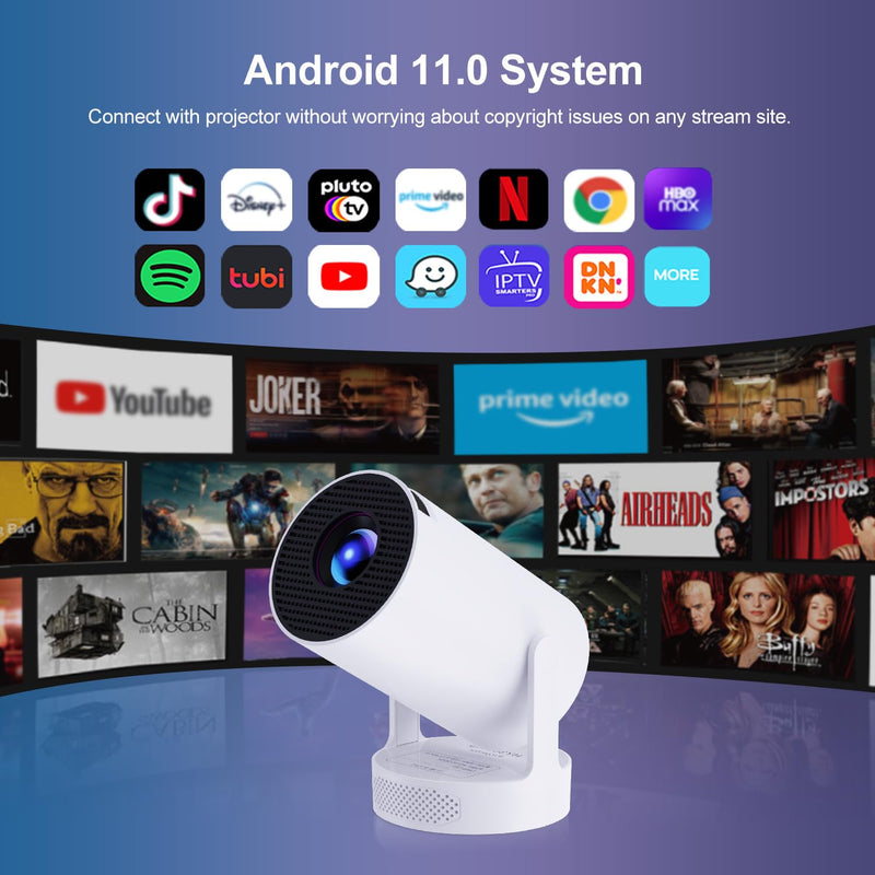 Portable Mini HY300 Pro HiFi Speaker Android TV Projector with WiFi and Bluetooth - 1080P FHD, 2x5W Speaker 360° Stereo Sound, WiFi6, Auto Keystone, Bluetooth 5.4, Compatible with Android/iOS/USB/HDMI