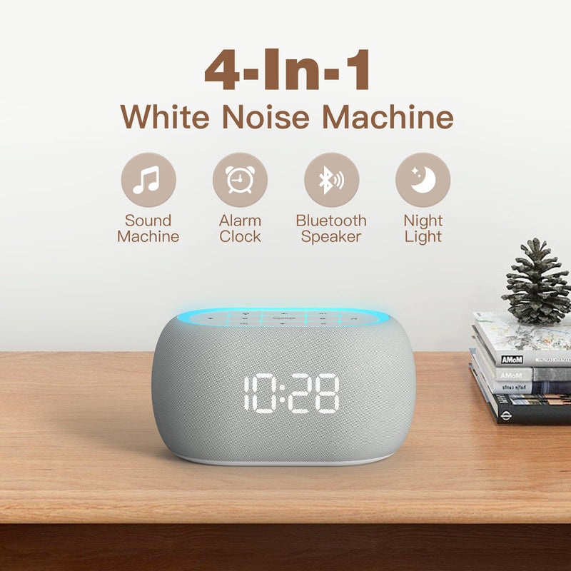 ANJANK White Noise Sound Machine Alarm Clock with Bluetooth Speaker, 21 Relaxing Sounds, 7 Night Lights,0-100% Dimmer/Sleep Timer/30-Level Volume Control,Sound Machine for Kids Adults Sleeping,Bedroom A-grey