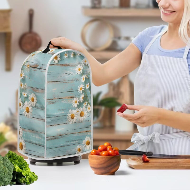 Daisy Blender Cover Teal Wood Appliance Dust Cover Universal for Food Processor Coffee Maker Juice Machine Reusable Protection Cover for Stand Mixer Daisy Teal Wood